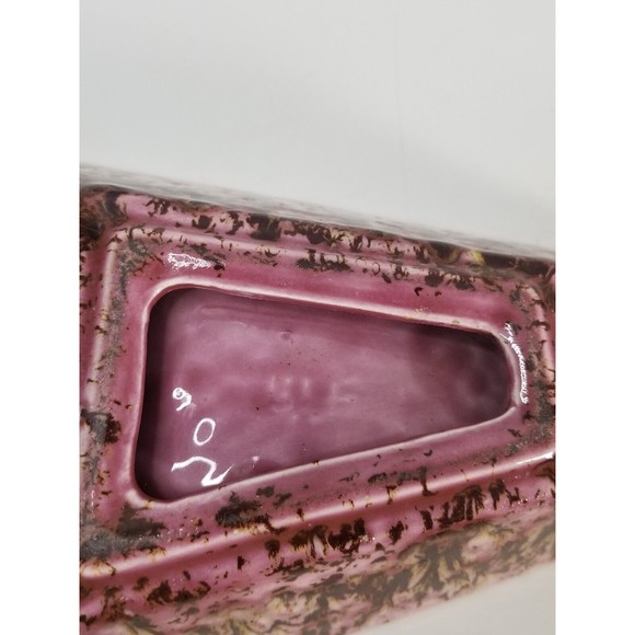 VINTAGE MCM Art Deco Ashtray Geometric Ceramic Brown Gold Pink Purple - Picture 9 of 10